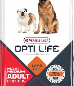 Versele Laga Opti Life Digestion Adult Medium & Maxi 12.5kg Ξηρά Τροφή χωρίς Σιτηρά & Γλουτένη για Ενήλικους Σκύλους Μεγαλόσωμων Φυλών με Αρνί και Ρύζι