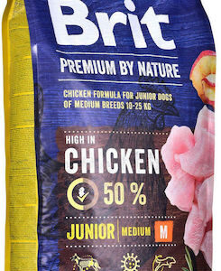 Brit Premium by Nature Junior Medium 15kg Ξηρά Τροφή χωρίς Γλουτένη για Κουτάβια Μεσαίων Φυλών με Κοτόπουλο