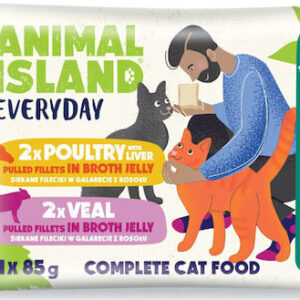 Animal Island Υγρή Τροφή για Γάτες σε Φακελάκι με Πουλερικά και Συκώτι 4x85gr