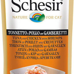 Schesir Nature for Cat Υγρή Τροφή για Ενήλικες Γάτες σε Φακελάκι με Γαρίδες, Κοτόπουλο και Τόνο 50gr
