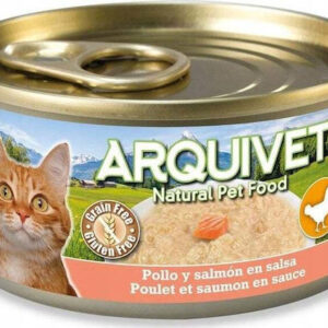 Arquivet Υγρή Τροφή για Γάτες σε Κονσέρβα με Κοτόπουλο και Σολομό 80gr