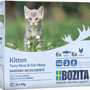 Bozita Tasty Meat & Fish Menu Kitten Υγρή Τροφή για Ανήλικες Γάτες σε Φακελάκι με Κοτόπουλο και Ψάρια χωρίς Σιτηρά & Γλουτένη 12x85gr 2054745