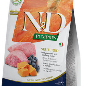 Farmina N&D Pumpkin Blueberry Neutered Ξηρά Τροφή χωρίς Σιτηρά & Γλουτένη για Ενήλικες Στειρωμένες Γάτες με Κολοκύθα / Αρνί 1.5kg