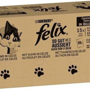 Purina Felix Mix Υγρή Τροφή για Ενήλικες Γάτες σε Φακελάκι με Κοτόπουλο, Μοσχάρι και Σολομό χωρίς Γλουτένη 120x85gr DLKPUIKAM0002