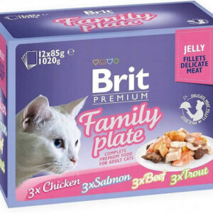 Brit Premium Dinner Plate Υγρή Τροφή για Ενήλικες Γάτες σε Φακελάκι με Κοτόπουλο, Μοσχάρι, Πέστροφα και Σολομό χωρίς Γλουτένη 12x85gr 287653