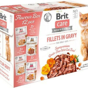Brit Care Fillets In Gravy Υγρή Τροφή για Ενήλικες Γάτες σε Φακελάκι με Σολομό, Πάπια, Γαλοπούλα, Κοτόπουλο, Κρέας, Συκώτι, Ψάρια και Κουνέλι χωρίς Γλουτένη 12x85gr 299023