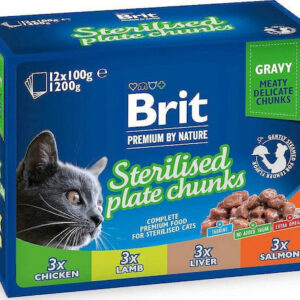Brit Premium Sterilised Plate Chunks Υγρή Τροφή για Ενήλικες Γάτες σε Φακελάκι με Αρνί, Κοτόπουλο, Σολομό και Συκώτι χωρίς Γλουτένη 12x100gr 305518