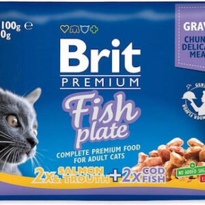 Brit Premium Fish Plate Υγρή Τροφή για Ενήλικες Γάτες σε Φακελάκι με Ψάρια χωρίς Γλουτένη 4x100gr 306087