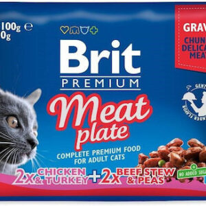 Brit Premium Meat Plate Υγρή Τροφή για Ενήλικες Γάτες σε Φακελάκι με Βοδινό χωρίς Γλουτένη 4x100gr 306088