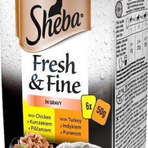 Sheba Fresh & Fine Mini Υγρή Τροφή για Γάτες σε Φακελάκι με Ψάρια, Κοτόπουλο και Πουλερικά 6x50gr