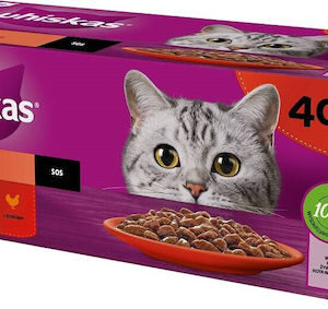 Whiskas Classic Meals In Sauce Υγρή Τροφή για Ενήλικες Γάτες σε Φακελάκι με Βοδινό 40x85gr 307727