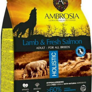 Ambrosia Lamb & Fresh Salmon Adult All Breeds 2kg Ξηρά Τροφή χωρίς Σιτηρά για Ενήλικους Σκύλους με Αρνί και Σολομό