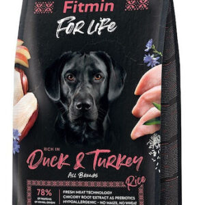 Fitmin For Life 12kg Ξηρά Τροφή χωρίς Γλουτένη για Ενήλικους Σκύλους με Γαλοπούλα και Πάπια
