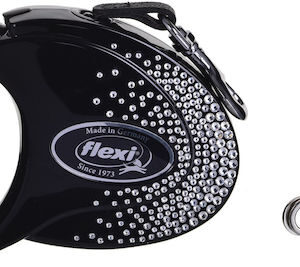 Flexi Πτυσσόμενο Λουρί/Οδηγός Σκύλου Ιμάντας Glam Splash Crystal σε Μαύρο χρώμα 5m FL-2311