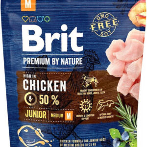 Brit Premium By Nature Junior Medium 1kg Ξηρά Τροφή χωρίς Γλουτένη για Κουτάβια Μεσαίων Φυλών με Κοτόπουλο