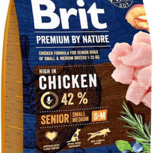 Brit Premium By Nature Senior Small/Medium 3kg Ξηρά Τροφή χωρίς Γλουτένη για Ηλικιωμένους Σκύλους Μικρόσωμων & Μεσαίων Φυλών με Κοτόπουλο