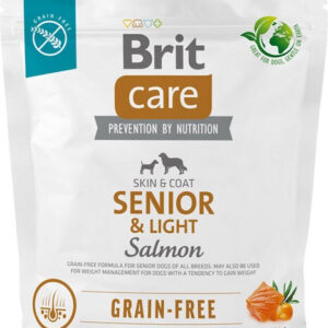 Brit Care Skin & Coat Senior& Light 1kg Ξηρά Τροφή Διαίτης, χωρίς Σιτηρά & Γλουτένη για Ηλικιωμένους Σκύλους με Σολομό
