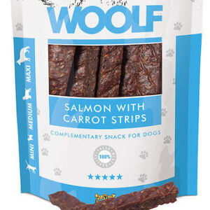 Woolf Snacks Salmon Carrot Strips Λιχουδιά Σκύλου χωρίς Σιτηρά & Γλουτένη με Καρότο 100gr