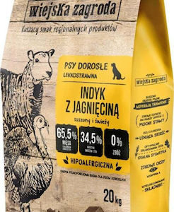 Wiejska Zagroda 20kg Ξηρά Τροφή χωρίς Σιτηρά & Γλουτένη για Ενήλικους Σκύλους με Γαλοπούλα, Αρνί, Κρέας, Σολομό, Λαχανικά, Κοτόπουλο και Συκώτι