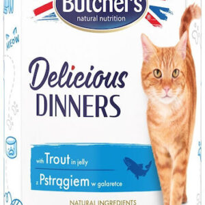 Butcher's Pet Care Delicious Dinners Υγρή Τροφή για Ηλικιωμένες Γάτες σε Κονσέρβα με Πέστροφα και Κοτόπουλο χωρίς Γλουτένη 400gr