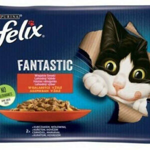 Purina Felix Fantastic Υγρή Τροφή για Ενήλικες Γάτες σε Φακελάκι με Βοδινό και Κοτόπουλο 4x85gr