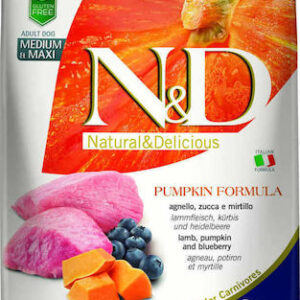 Farmina N&D Pumpkin Medium & Maxi 12kg Ξηρά Τροφή χωρίς Σιτηρά για Ενήλικους Σκύλους Μεσαίων & Μεγαλόσωμων Φυλών με Αρνί, Κολοκύθα και Blueberry