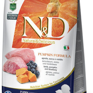 Farmina N&D Pumpkin Formula 12kg Ξηρά Τροφή χωρίς Σιτηρά για Κουτάβια Μεσαίων & Μεγαλόσωμων Φυλών με Αρνί, Κολοκύθα και Blueberry