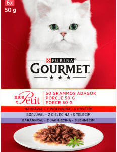 Purina Mon Petit Υγρή Τροφή για Ενήλικες Γάτες σε Φακελάκι με Βοδινό, Αρνί και Ψάρια Διαίτης, χωρίς Γλουτένη 6x50gr