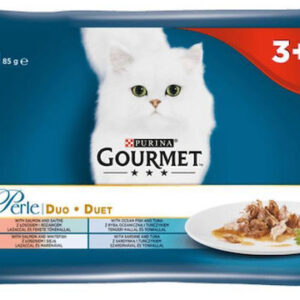 Purina Perle Duo Υγρή Τροφή για Ενήλικες Γάτες σε Φακελάκι με Σολομό 4x85gr