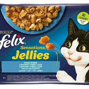 Purina Felix Sensations Jellies Υγρή Τροφή για Ενήλικες Γάτες σε Φακελάκι με Γαρίδες, Σολομό και Ψάρια 4x85gr