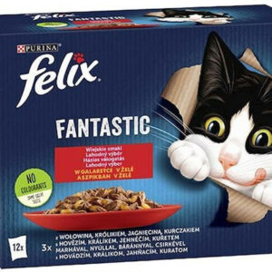 Purina Felix Fantastic Υγρή Τροφή για Ενήλικες Γάτες σε Φακελάκι με Κοτόπουλο, Κουνέλι και Μοσχάρι 12x85gr