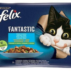 Purina Felix Fantastic Υγρή Τροφή για Γάτες σε Φακελάκι με Λαχανικά, Σολομό και Ψάρια 4x85gr