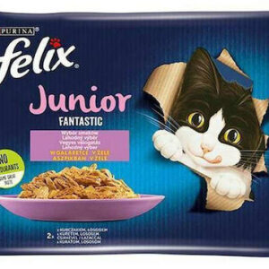 Purina Felix Fantastic Junior Υγρή Τροφή για Ανήλικες Γάτες σε Φακελάκι με Κοτόπουλο και Σολομό 4x85gr