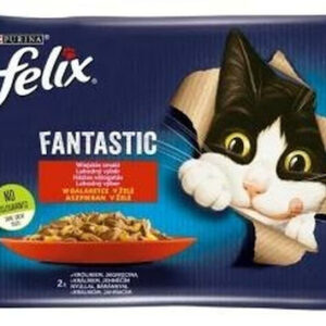 Purina Felix Fantastic Υγρή Τροφή για Γάτες σε Φακελάκι με Αρνί και Κουνέλι 4x85gr