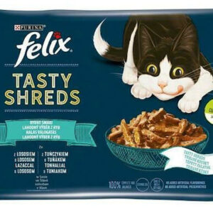 Purina Felix Tasty Shreds Υγρή Τροφή για Ενήλικες Γάτες σε Φακελάκι με Σολομό και Τόνο 4x80gr DLZPUIKMK0086