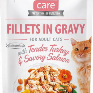 Brit Care Fillets In Gravy Υγρή Τροφή για Ενήλικες Γάτες σε Φακελάκι με Γαλοπούλα και Σολομό χωρίς Γλουτένη 85gr