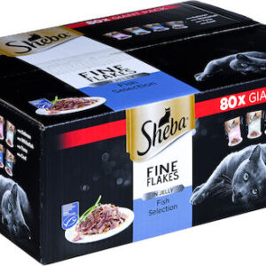 Sheba Fine Flakes Fish Selection Υγρή Τροφή για Ενήλικες Γάτες σε Φακελάκι με Ψάρια 80x85gr
